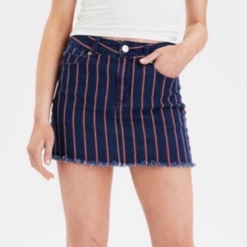 American Eagle Super Stretch Red & White Striped Jean Mini Skirt